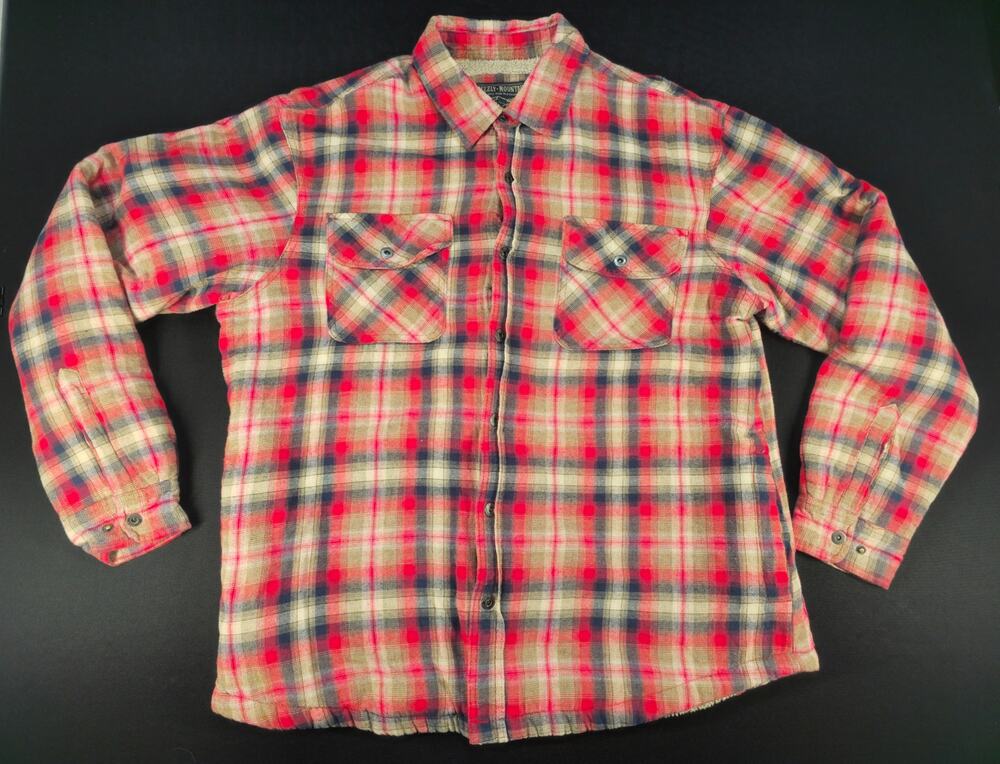 Grizzly Mountain XXL‎ Sherpa Lined Flannel Shirt Jacket Red Plaid Heavy Cotton